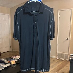 7 Diamonds Black Polo Shirt with White Stitching